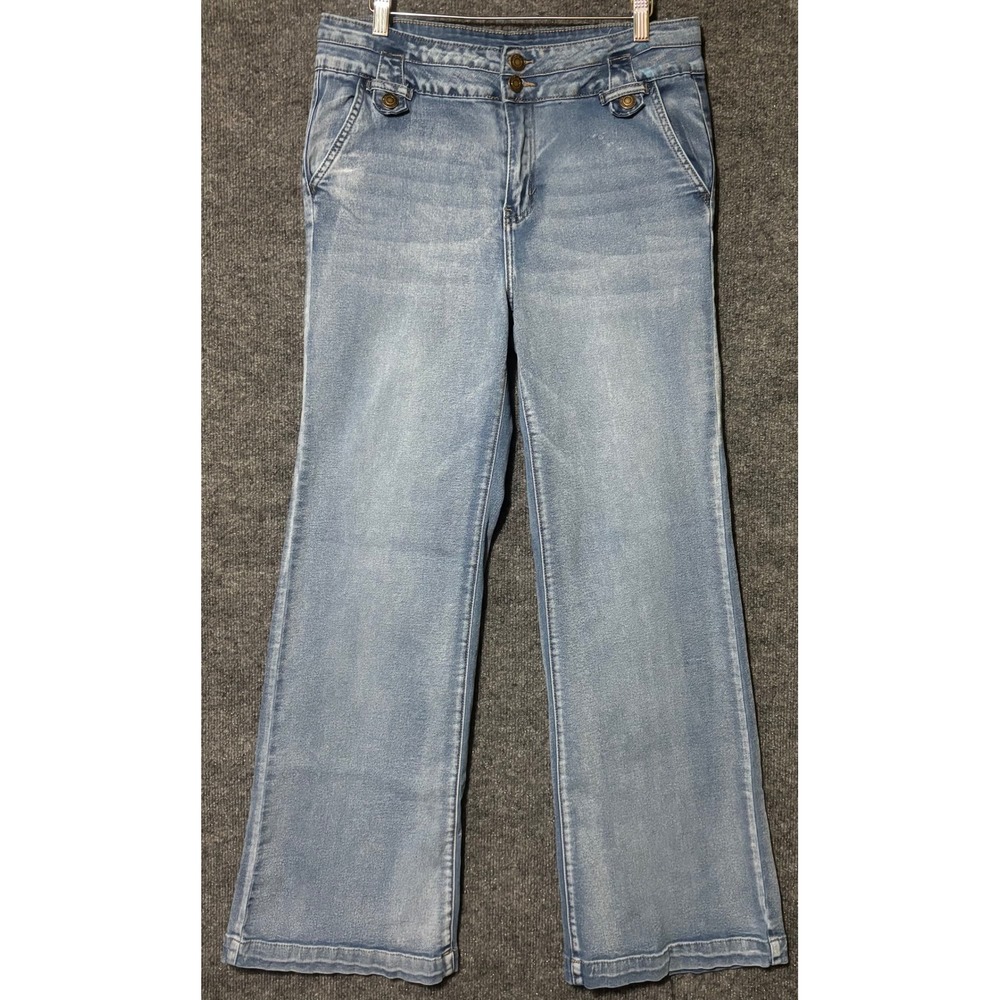 Elite Jeans Womens 13/31 Wide Leg Pants Light Blue Denim High Rise Trouser Style